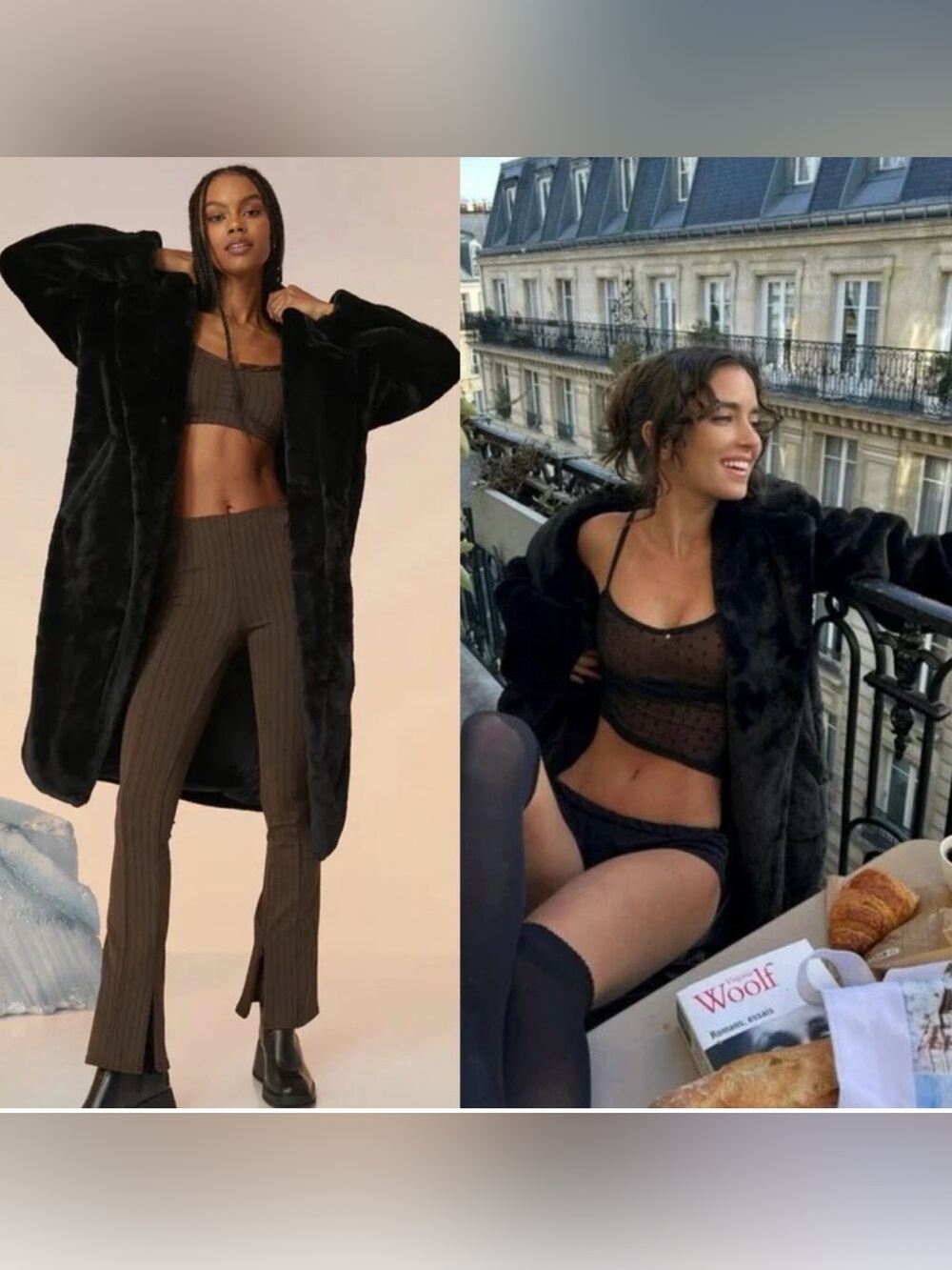 Alo Yoga Oversized Faux Fur Trench Coat Black Size XS